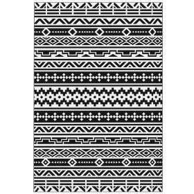 Reversible Outdoor Rug, Waterproof Plastic Straw with Carry Bag, 6' x 9', Black & White Geometric Wall