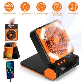 Solar Camping Fan With LED Lantern 5200mAh Rechargeable Battery Operated Portable Fan with Emergency Power Bank 4 Wind Speeds 3 Light Modes 3 Timers f
