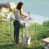 Folding Fish Cleaning Table with Sinks, Portable Camping Sink Table with Faucet, Drainage Hose, Sprayer, Shelf, Drawer and Storage Basket
