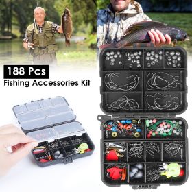 188PCS Fishing Accessory Kit - Includes Hooks, Sinker Weights, Lures, Swivels & More