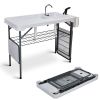 42.5" Fish Cleaning Table with Dual Sink, Portable Folding Camping Table with Foldable Extension Stand, Faucet, Sprayer, Grid Rack & Hose Hook Up