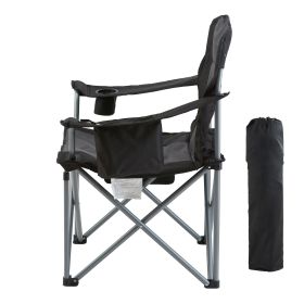 Camping Folding Chair for Adults, Portable Heavy Duty Outdoor Quad Lumbar Back Padded Arm Chairs with Side Pockets
