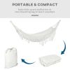 Extra Large Boho Hammock with Macrame Tassel Fringe, Includes Carrying Bag, Indoor Outdoor Tree Hammock for Porch, Backyard, Camping, White