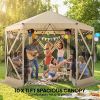 10 x 11 ft Pop Up Gazebo Screen Tent, Portable Instant Camping Canopy Screen House with Nettings, Carry Bag, Beige