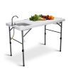 50" Folding Fish Cleaning Table with Sink, Bi-Folding Portable Camping Sink Station with Drain Hose, Trash Can, Foldable Outdoor Sink for Camping