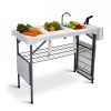 42.5" Fish Cleaning Table with Dual Sink, Portable Folding Camping Table with Foldable Extension Stand, Faucet, Sprayer, Grid Rack & Hose Hook Up