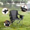 Camping Folding Chair for Adults, Portable Heavy Duty Outdoor Quad Lumbar Back Padded Arm Chairs with Side Pockets