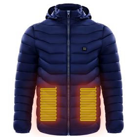 Men Heated Puffer Jacket Electric Heating Coat Insulated Hood Windbreaker (Option: Blue-XL)