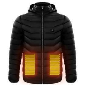 Men Heated Puffer Jacket Electric Heating Coat Insulated Hood Windbreaker (Option: Black-M)