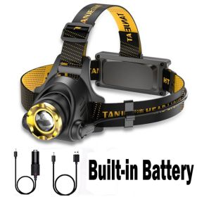 LED Headlamp Rechargeable Head Torch Zoom Headlight Lamp Powerful Flashlight Fishling Driving Camping Light With 3 Modes Work Light (Option: Black)