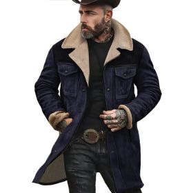 Suede Multicolor Jacket Multi-pocket Zipper (Option: Navy blue black-M)
