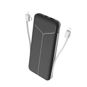 10000mAh Power Bank Portable Charger With US Plug 2 Built-in Cables External Battery Pack With 4 Ouputs 3 Inputs Fit For IOS Phone 14 Android And (Option: Black)