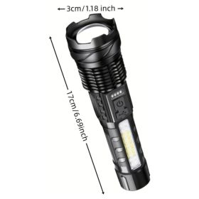 LED Super Powerful Rechargeable Torch Flood Light,Focus Adjustable Water Resistant Handheld Light For Outdoor Camping, Fishing, Hunting, Climbing (Option: Black)