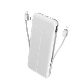 10000mAh Power Bank Portable Charger With US Plug 2 Built-in Cables External Battery Pack With 4 Ouputs 3 Inputs Fit For IOS Phone 14 Android And (Option: White)