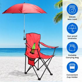 Camping Chair with Umbrella Lightweight Foldable Outdoor Chair with Cup Holder Detachable Sun Canopy Carrying Bag 330LBS Max Load for Beach Picnic Tra (Color: Red)