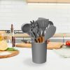 11Pcs Silicone Cooking Utensil Set Heat Resist Wooden Handle Silicone Spatula Turner Ladle Spaghetti Server Tongs Spoon Egg Whish Kitchenware Set w/ H